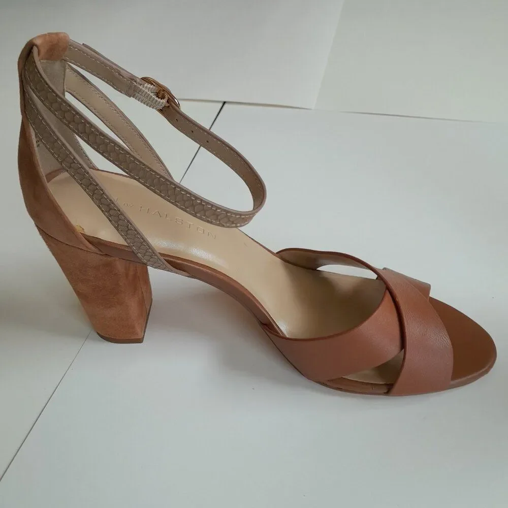 H by Halston Kaely Snake Embossed Tan Heels Size 10M
